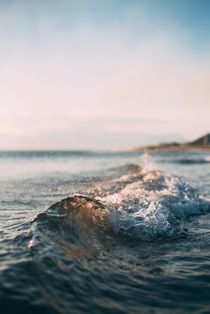 Nahaufnahme einer Welle im Abendlicht